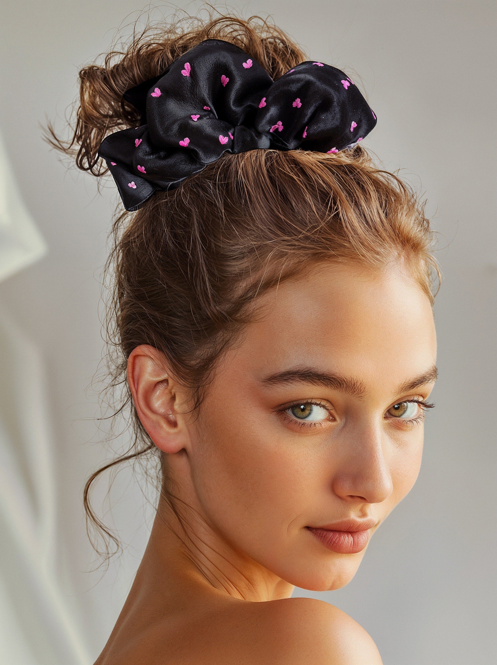 Heart Print Silk Scrunchie